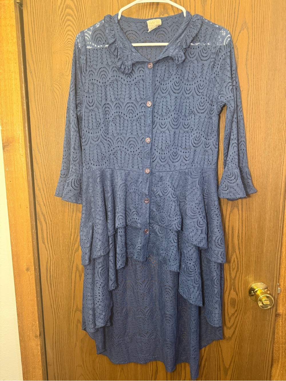 High-Low Lace Button-Front Tunic Dress - Navy Blue